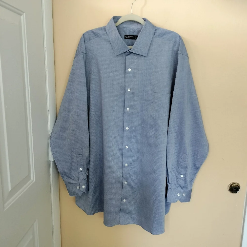 Rochester Egyptian Cotton Mens Blue Button Up Dress Shirt 19 Tall Office Wedding